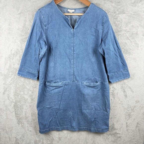 J. Jill Dresses & Skirts - J. Jill Denim Dress Womens 16 Blue Jean V-Neck Cotton Stretch Pockets 3/4 Sleeve